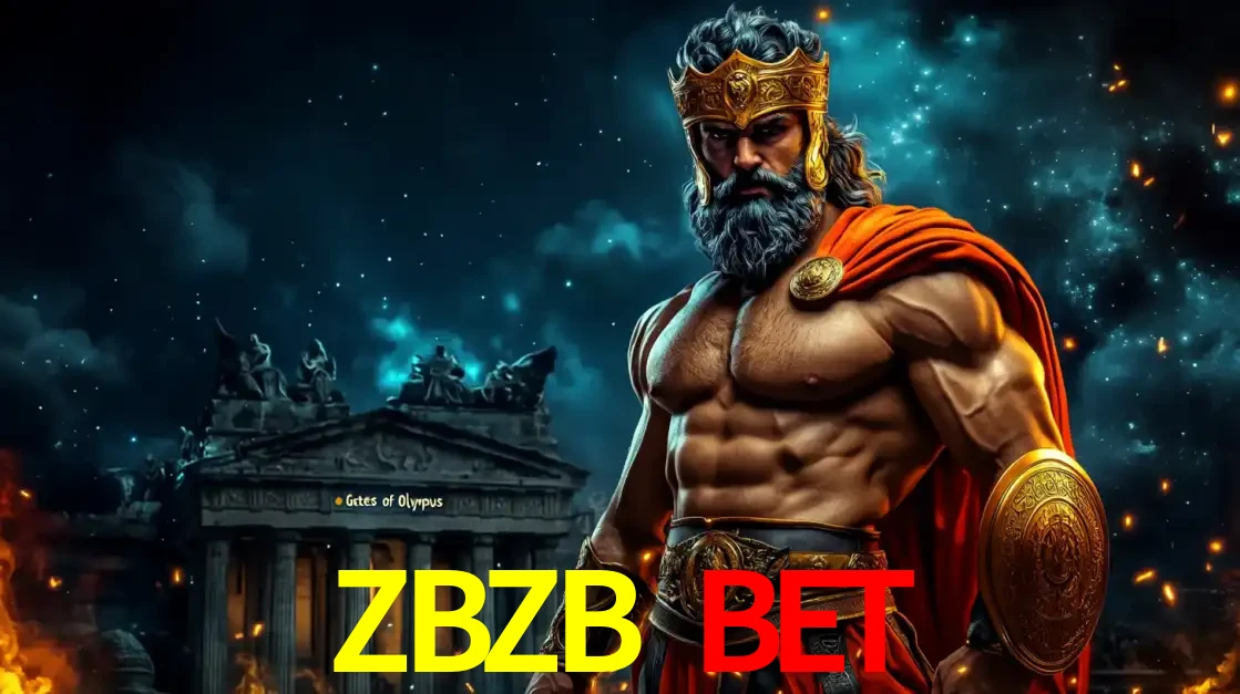 O poderoso Zeus do jogo de slot Gates of Olympus em frente ao seu templo, pronto para lançar multiplicadores divinos e prêmios épicos no cassino online ZBZB BET.