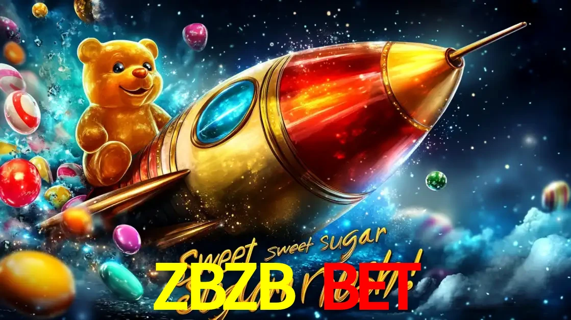 Arte promocional do jogo de slot Sugar Rush, com um urso de pelúcia em um foguete viajando pelo espaço de doces, um dos jogos divertidos disponíveis no cassino ZBZB BET.